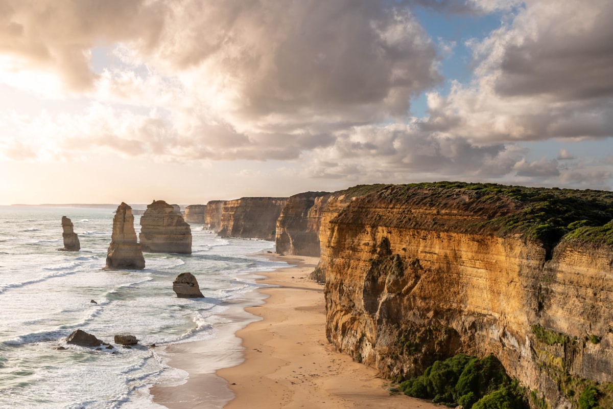 Dramatic coastal cliffs at sunset